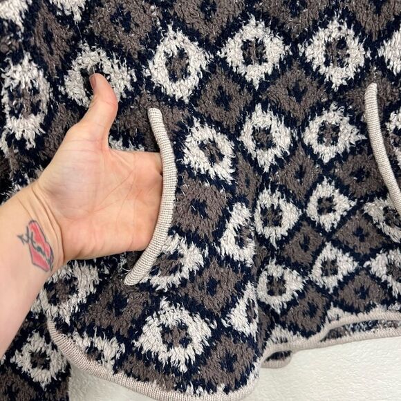 Madewell Popover Sweater Fuzzy Teddy Bear Style Fleece 1/4 Zip Diamond Print M - Picture 10 of 15